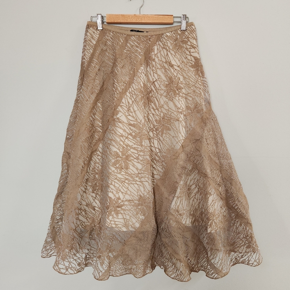 90s/Y2K Nic + Zoe Grunge Statement Burnout Sheer Overlay Midi Skirt Size 8